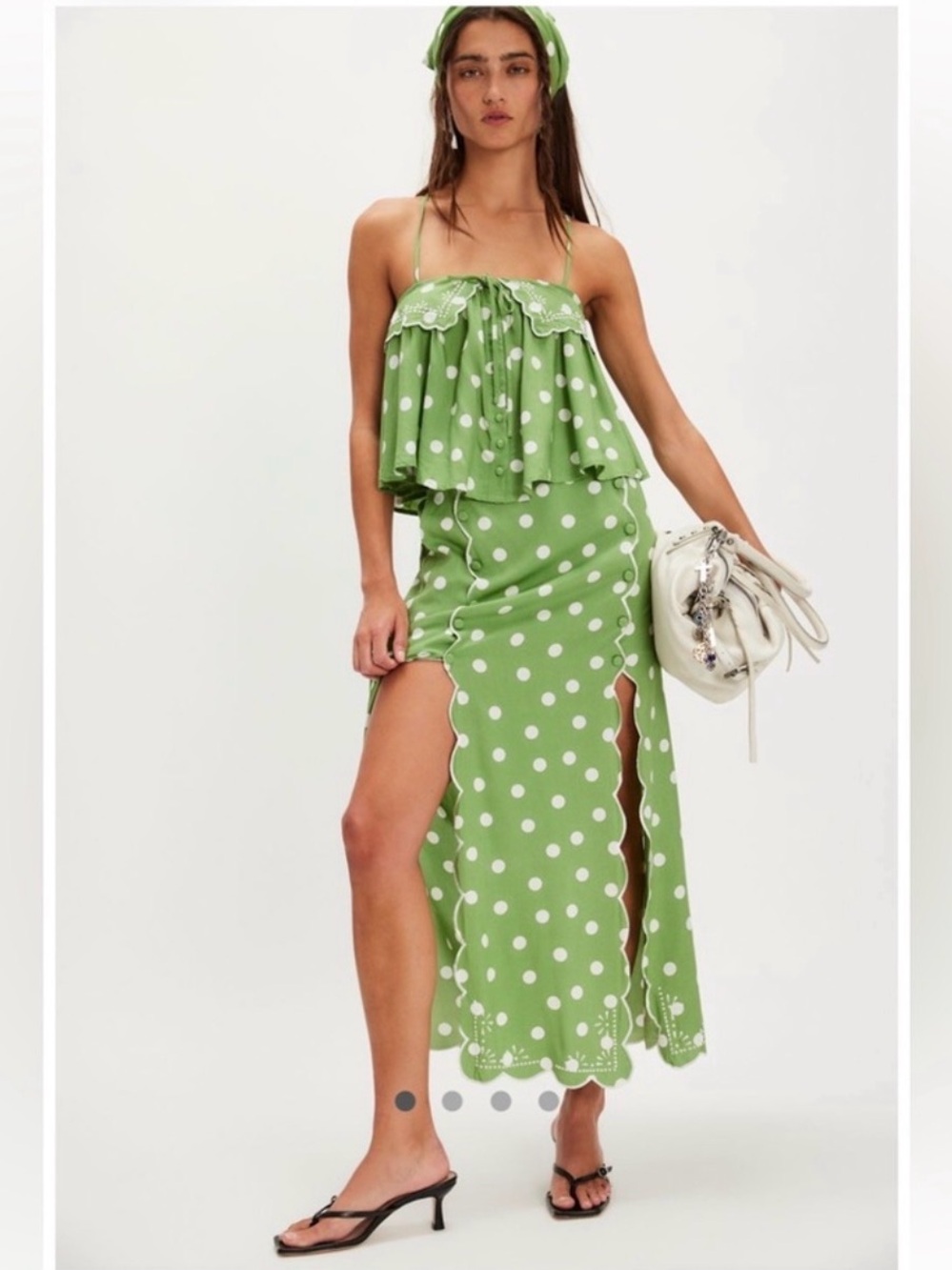 Free People Shamrock Green Polka Dot Two-Piece Skirt Set